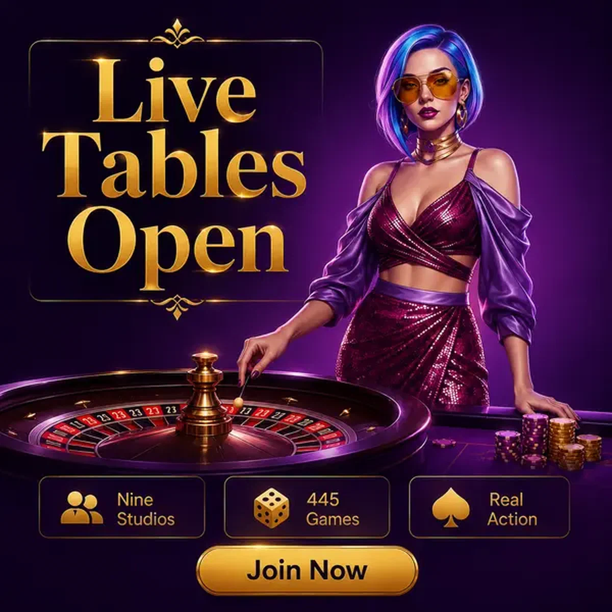 Live dealer elegance at roulette table with 445 games across nine studios
