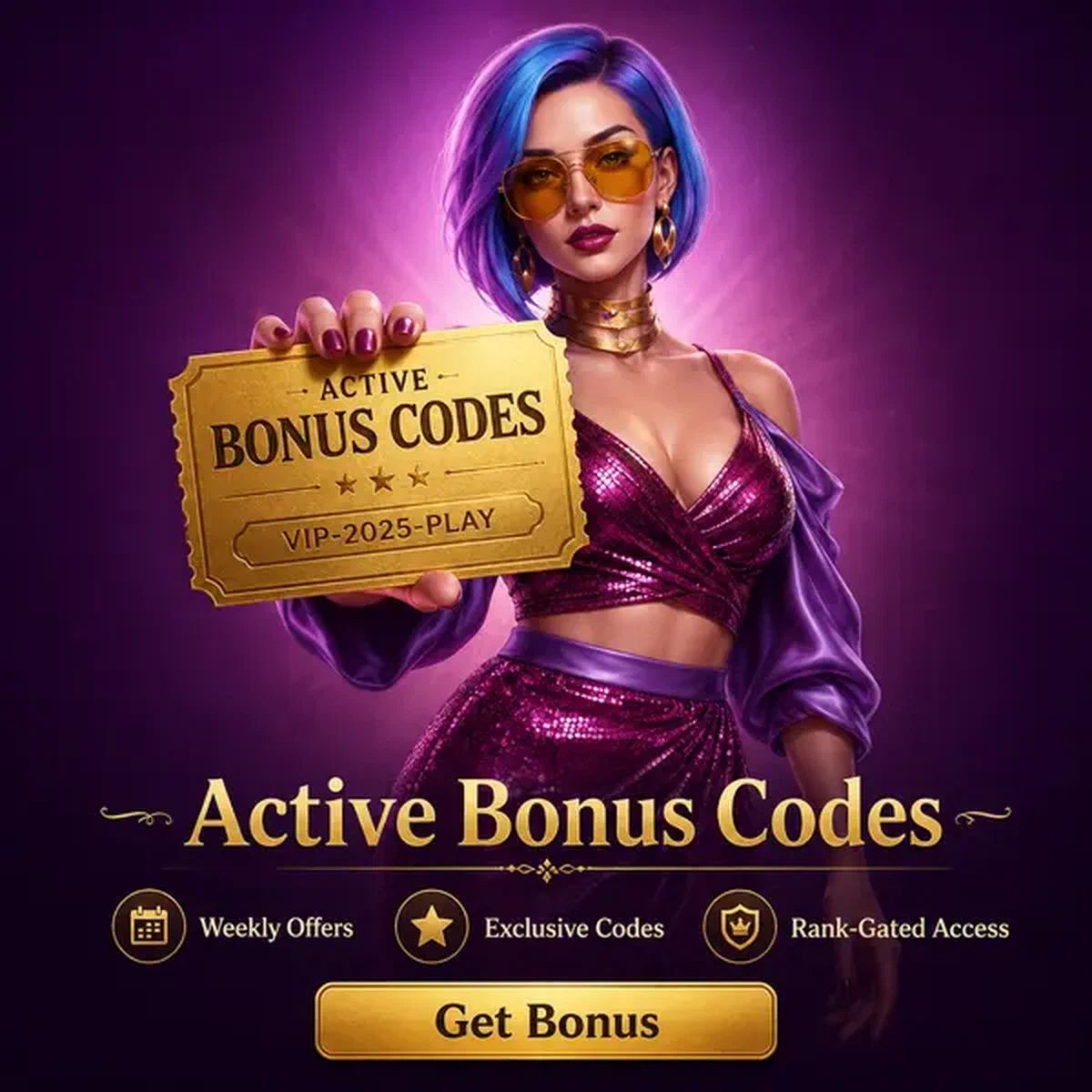 Elegant hostess presenting BroWinner bonus codes on golden voucher ticket